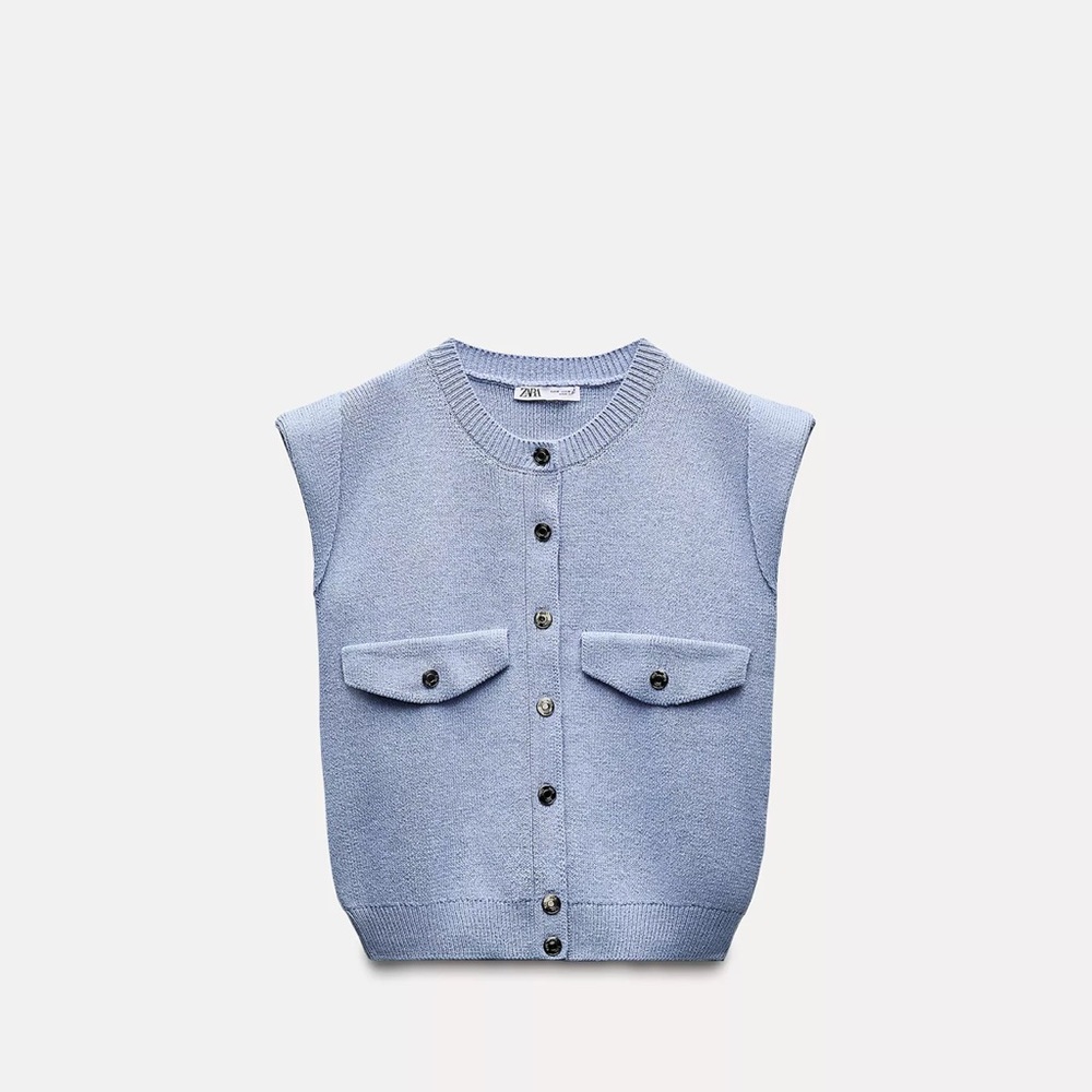 Zara Blue Sleeveless Cardigan